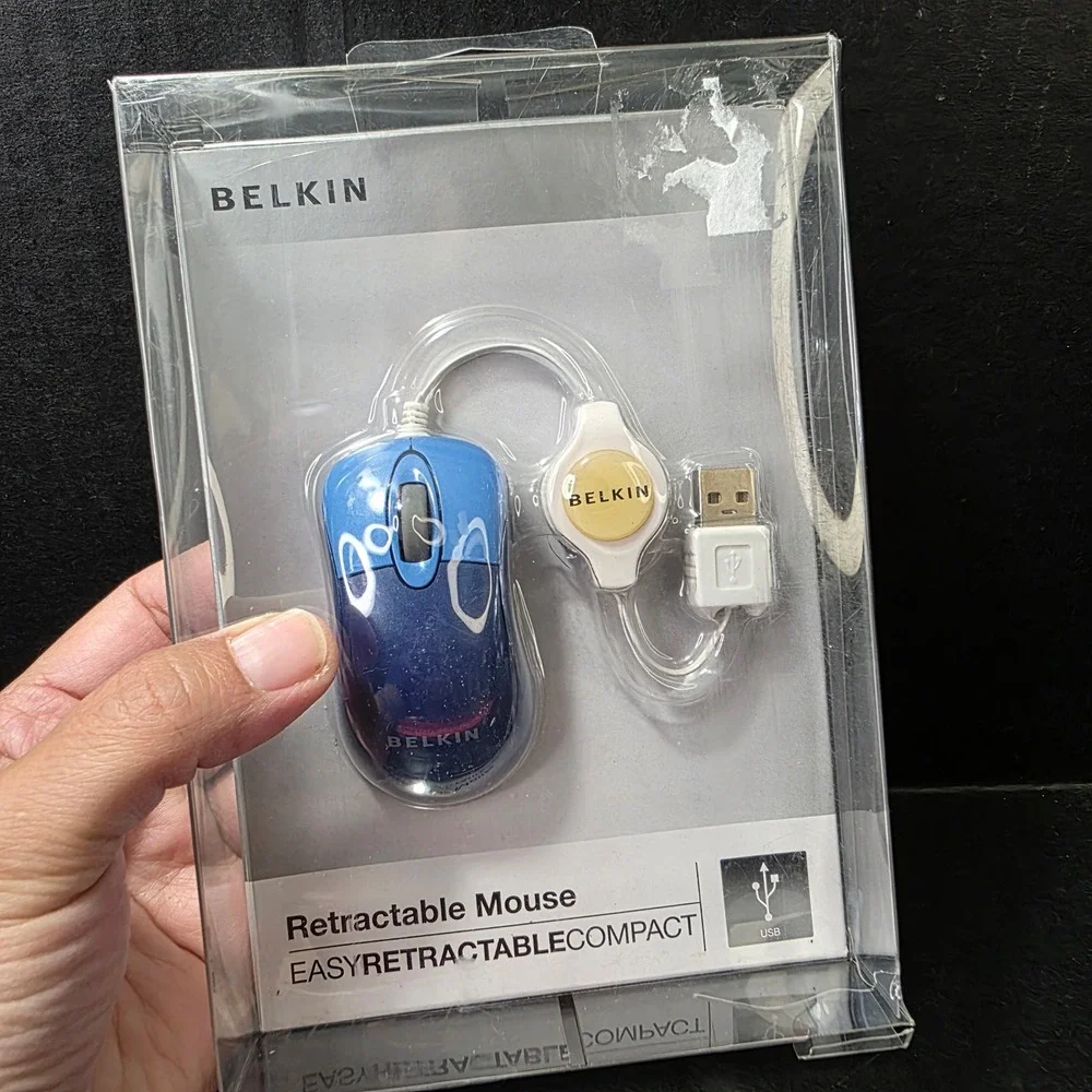 Belkin Retractable Mouse Travel Size Mini Blue F5L016-USB-BLU Box Damage NEW